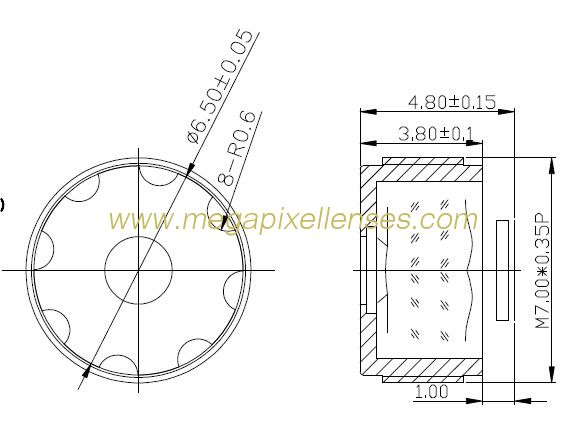 1/6" 3.0mm F2.5 M5*0.35 mount megapixel lens with FOV 55degrees, 3P+IR