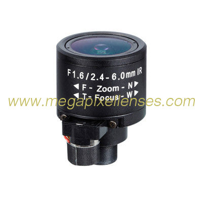 1/3" 2.4-6.0mm 2Megapixel F1.6 M12x0.5 Mount DC Auto IRIS Manual Zoom/FocusIR Vari-focal Board Lens