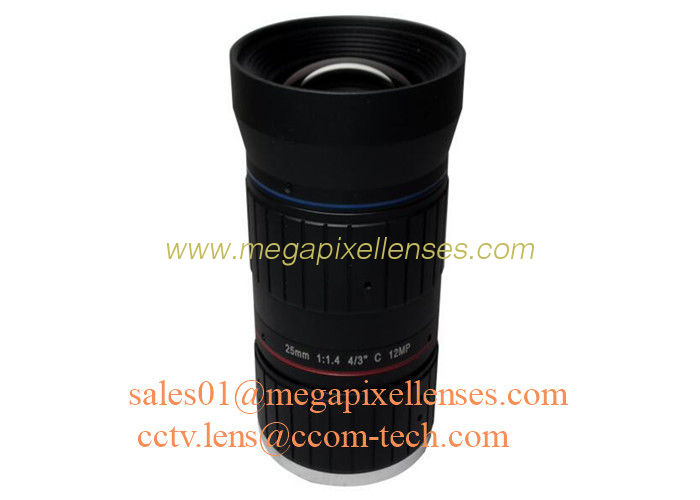 4/3" 25mm F1.4 12Megapixel C Mount Manual IRIS Low Distortion ITS Lens, 25mm Traffic Monitoring Lens