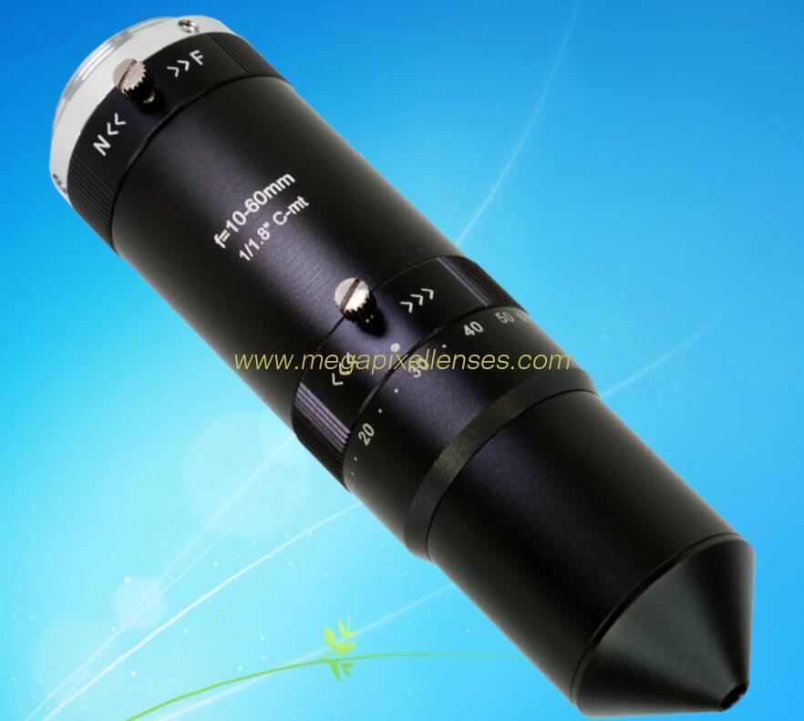 High-temp. 1/1.8" 10-60mm F1.9 8Megapixel C Mount Manual Focus/Zoom Pinhole Lens for Metallurgy, furnace lens