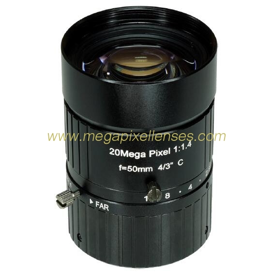 4/3" 50mm F1.4 20Megapixel HD Manual IRIS C Mount Industrial FA Lens, 50mm 20MP Industrial Machine Vision Lens